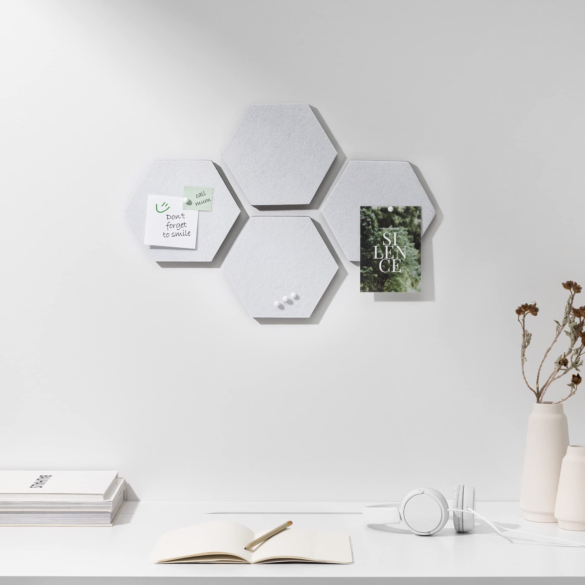 navaris-filz-memoboards-4er-sechseckig-wei-20x17-cm image 2
