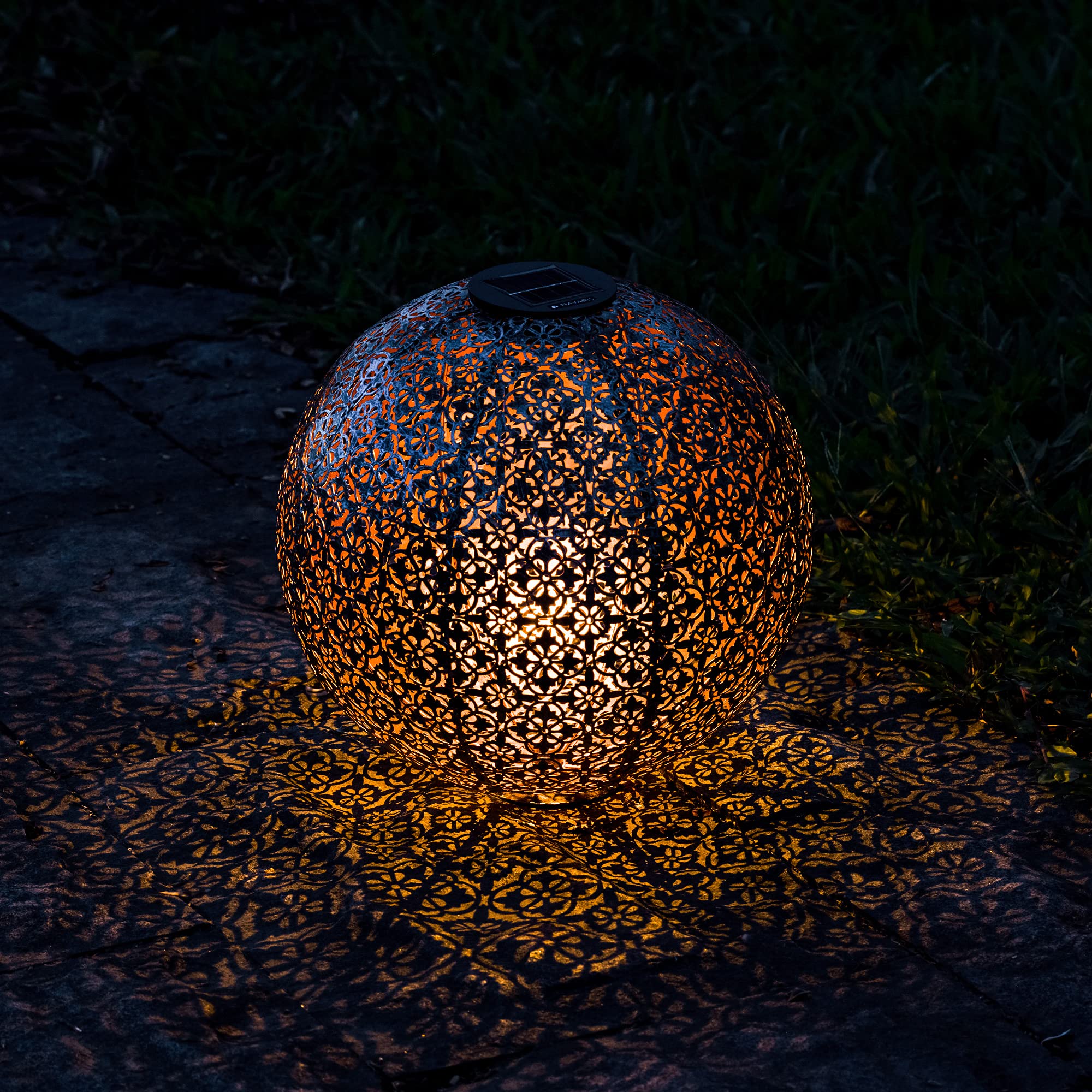 navaris-led-solar-kugel-metall-30cm-silber-mit-erdspie image 2