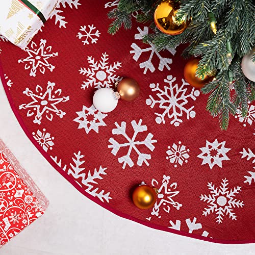 navaris-weihnachtsbaumdecke-baumrock-127-cm-rot-schneeflocken image 7