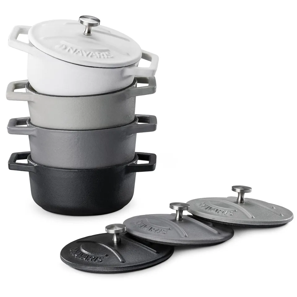 navaris-kitchen-mini-cocotte-4er-gusseisen-schwarz-wei-backofenfest image 1