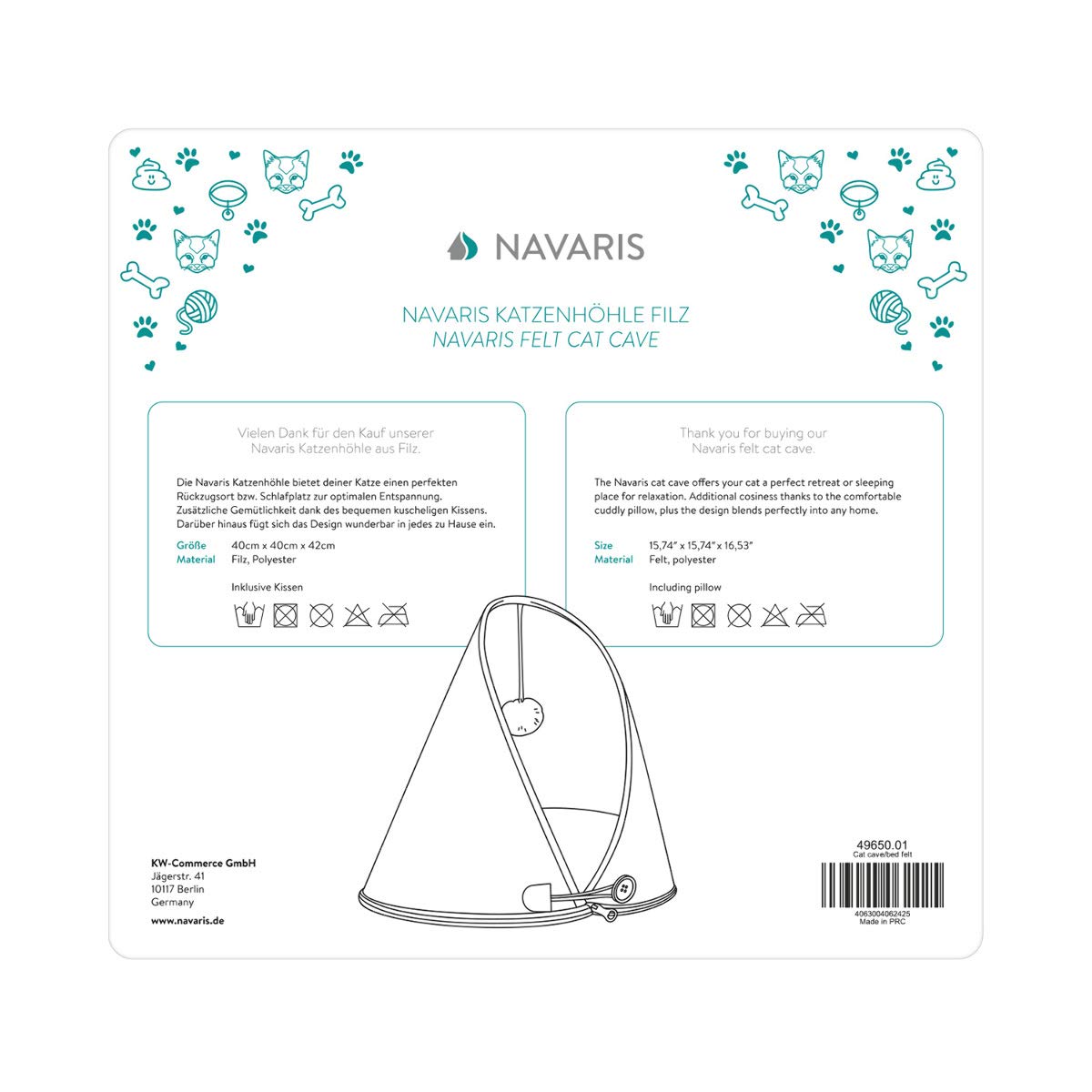 navaris-animals-katzenh-hle-filz-mit-kissen-waschbar image 7
