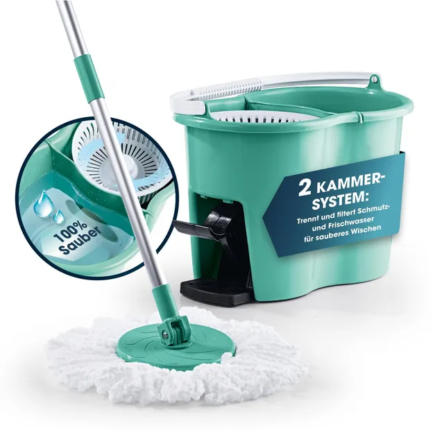 cleanmaxx-power-wischmopp-mit-eimer-t-rkis-mikrofaser-set image 1