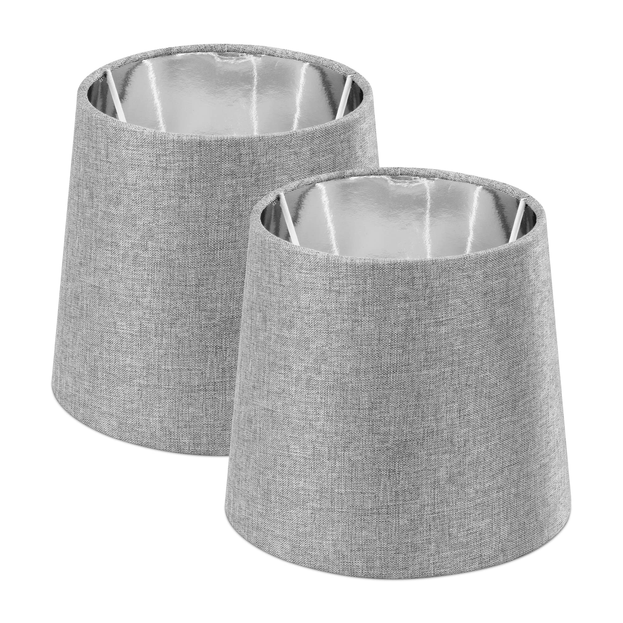 navaris-lampenschirm-e14-2er-set-grau-silber-15-2cm-leinen image 1
