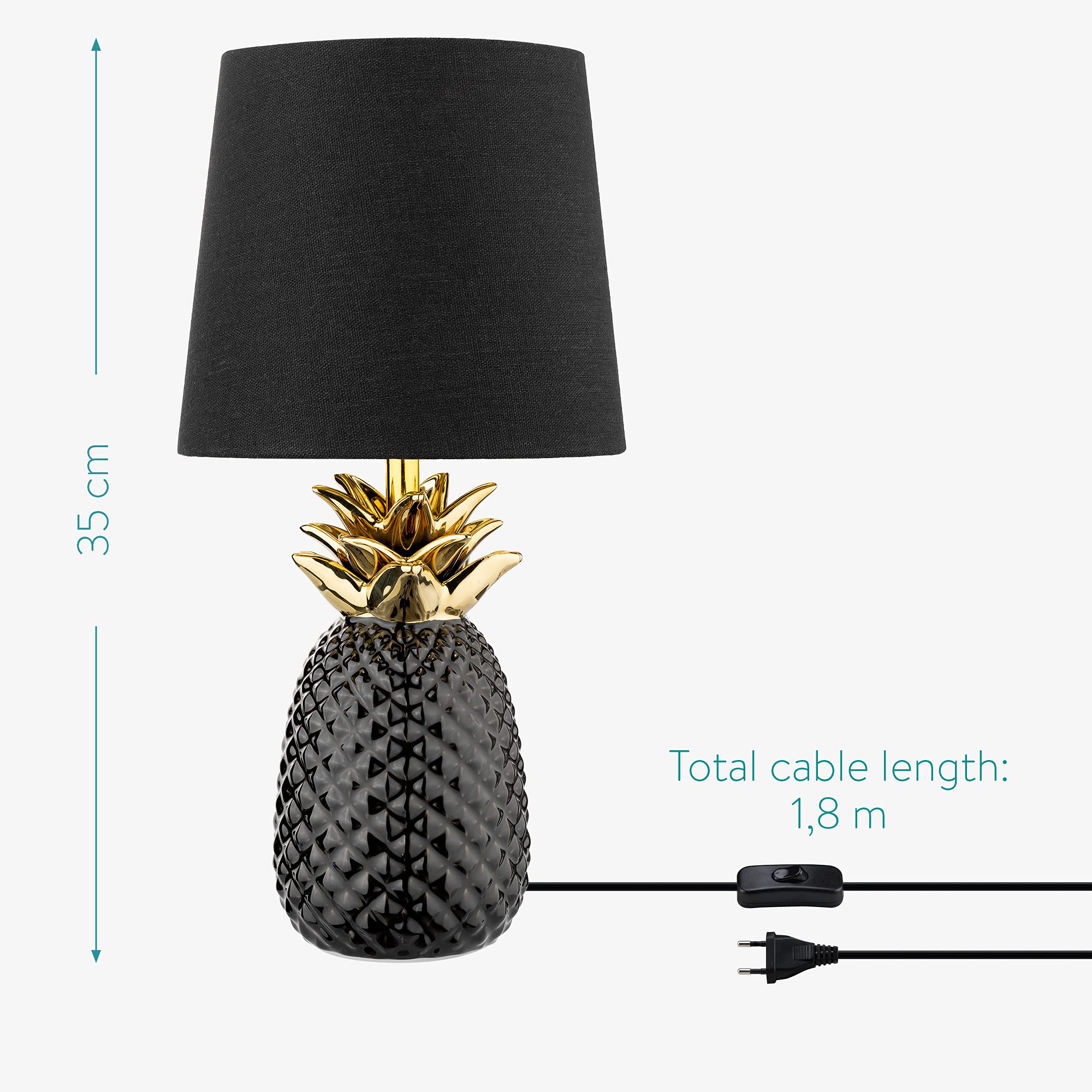 navaris-ananas-tischlampe-keramik-35-cm-schwarz-schwarz-e14 image 4