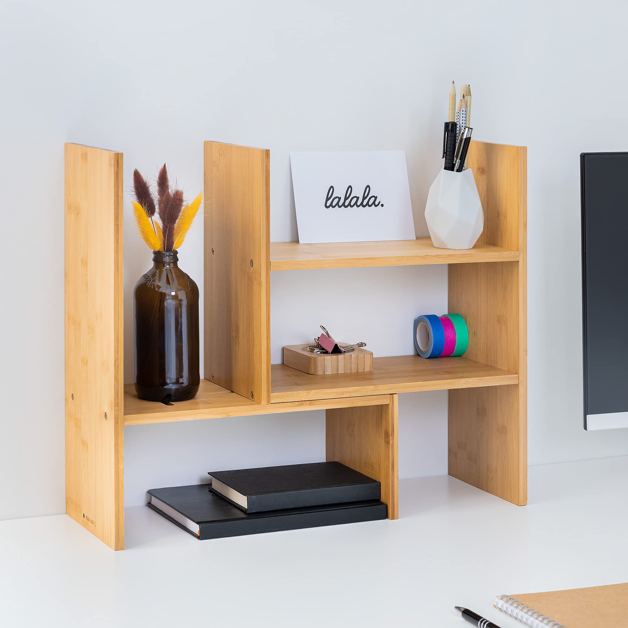 navaris-schreibtisch-organizer-bambus-eckregal-verstellbar-51cm image 8