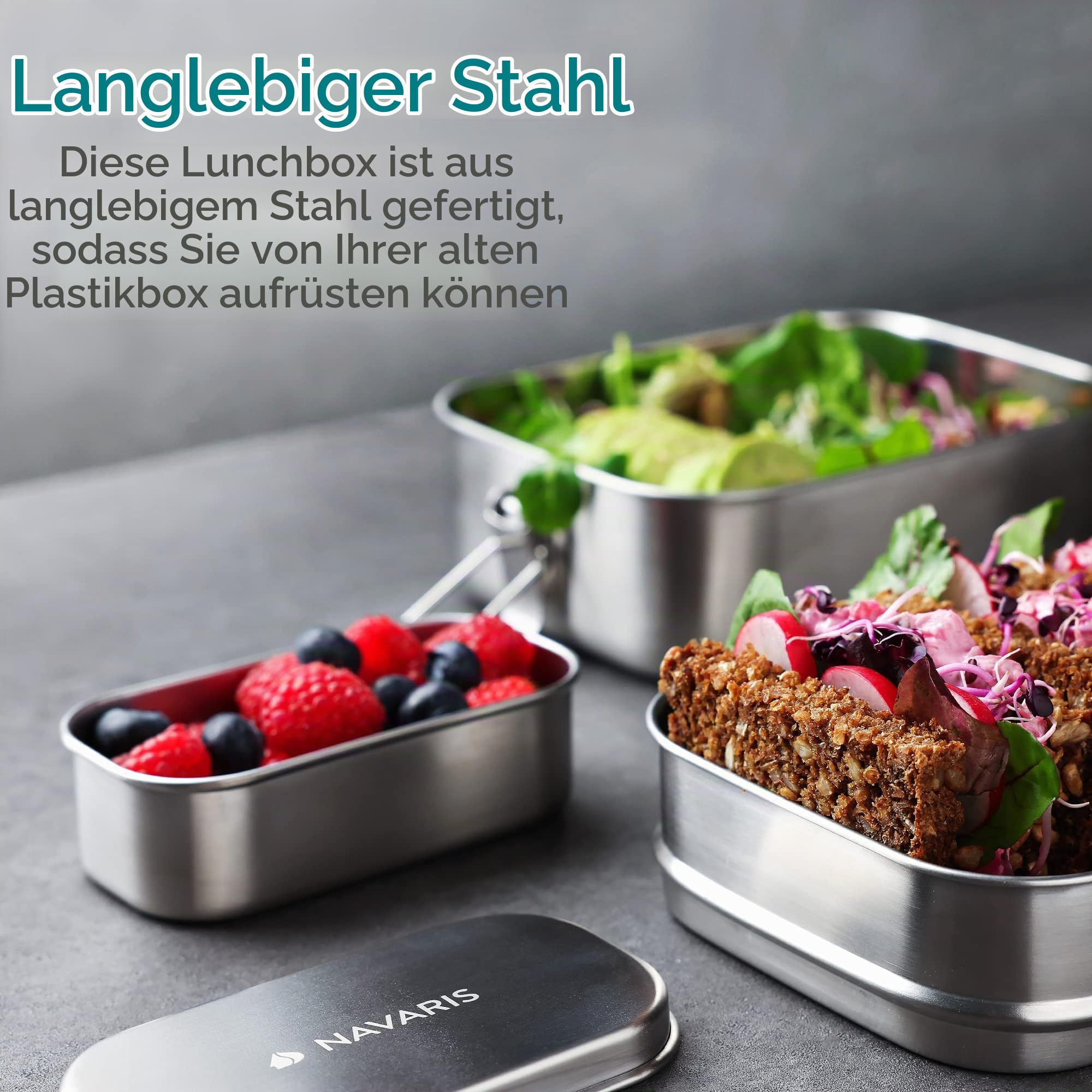 navaris-kitchen-brotdosen-set-edelstahl-3tlg-lunchbox-auslaufsicher image 4