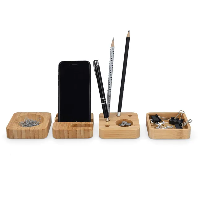 navaris-office-schreibtischorganizer-bambus-4-teilig-holz image 1