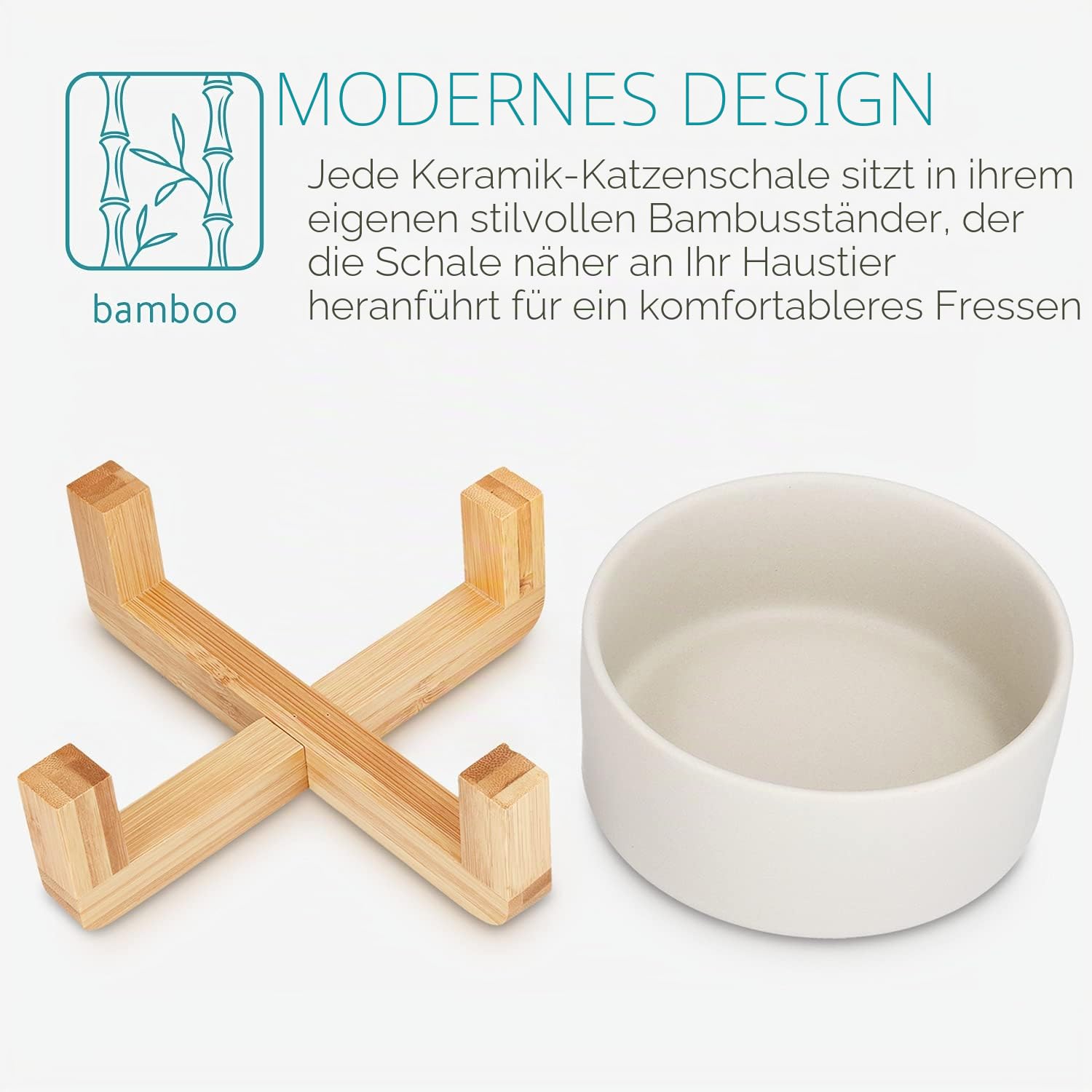 navaris-animals-futternapf-set-keramik-grau-2x-850-ml-bambus image 3