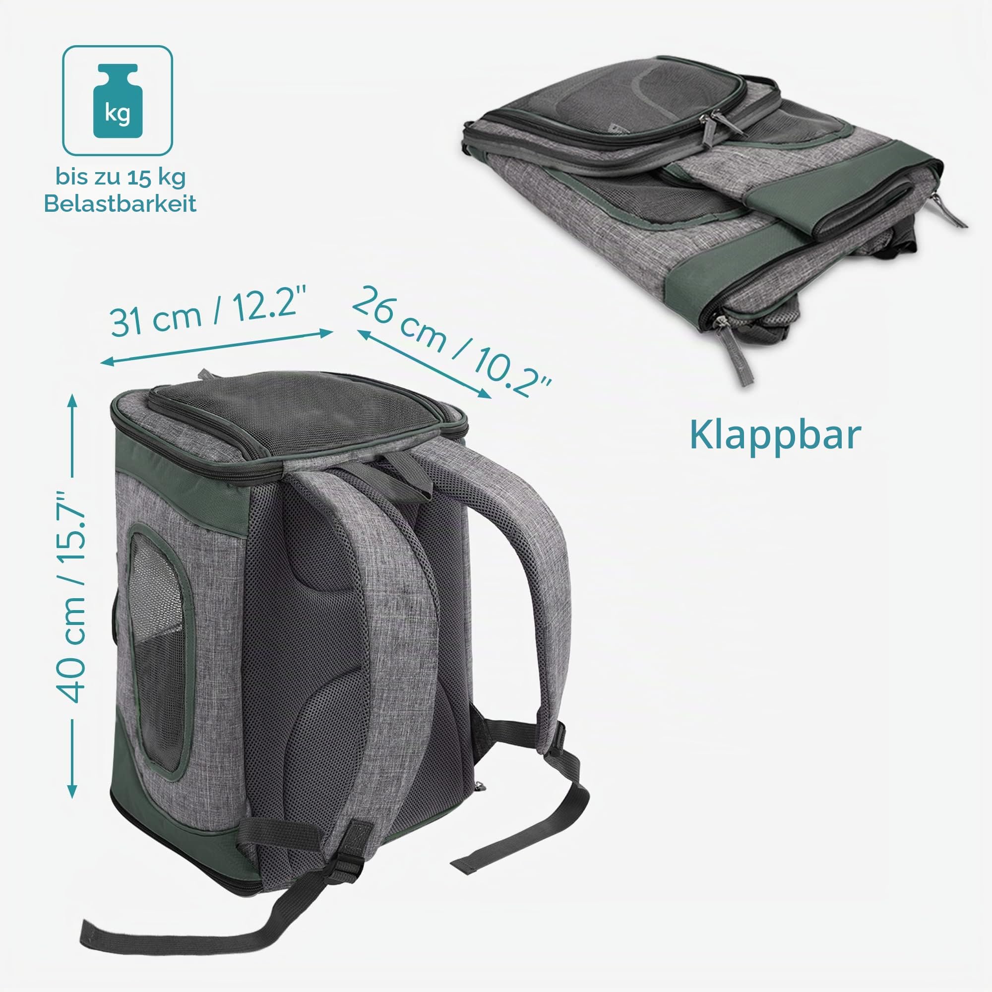 navaris-animals-hunderucksack-grau-15kg-faltbar-gepolstert image 4