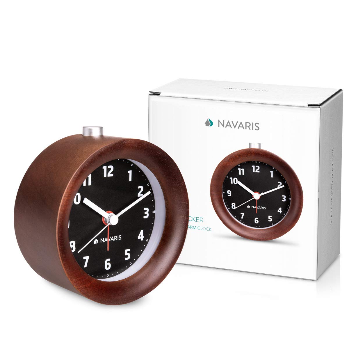 navaris-living-analog-holz-wecker-tischuhr-dunkelbraun-ohne-ticken image 7