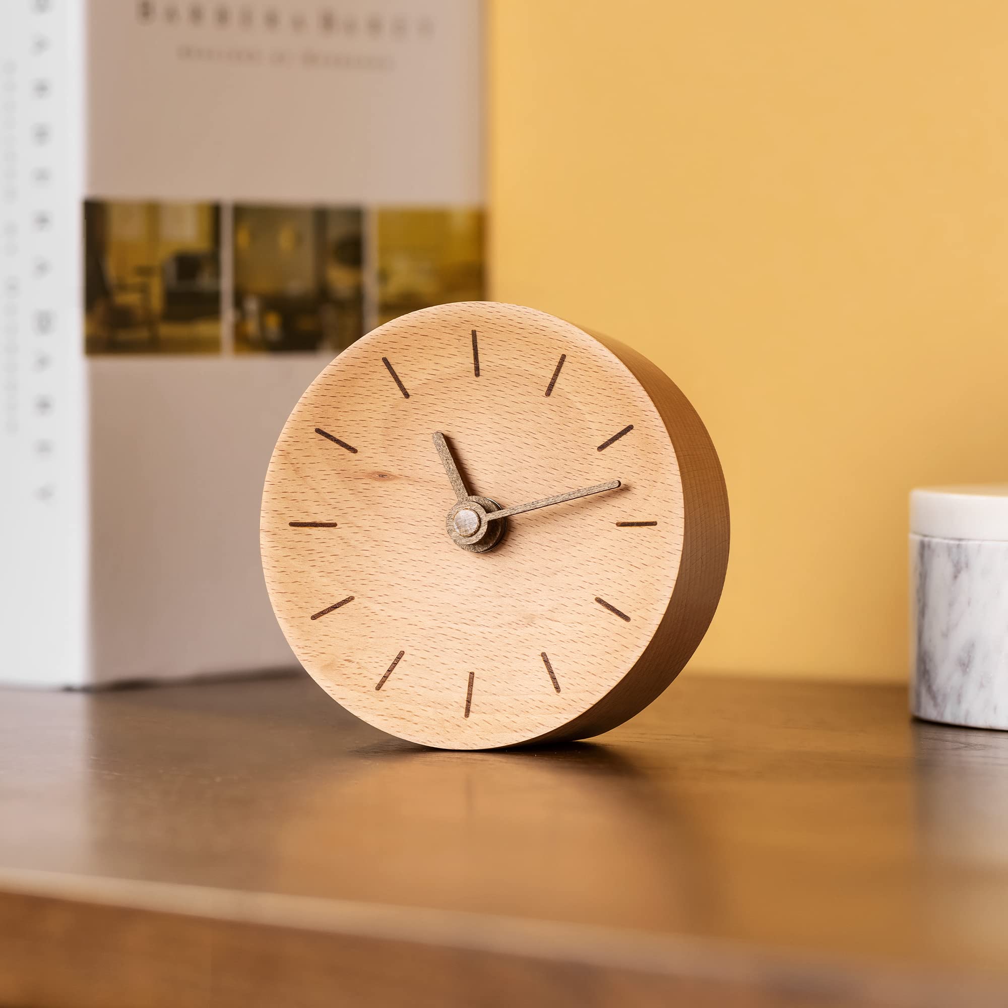 navaris-living-tischuhr-holz-hellbraun-analog-lautlos-11-cm image 2