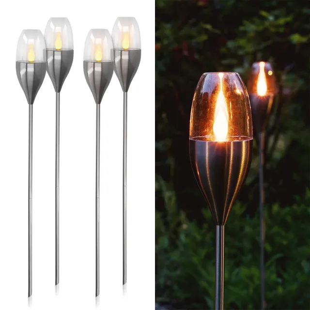 navaris-led-solar-gartenfackel-4er-set-edelstahl-112-cm image 1