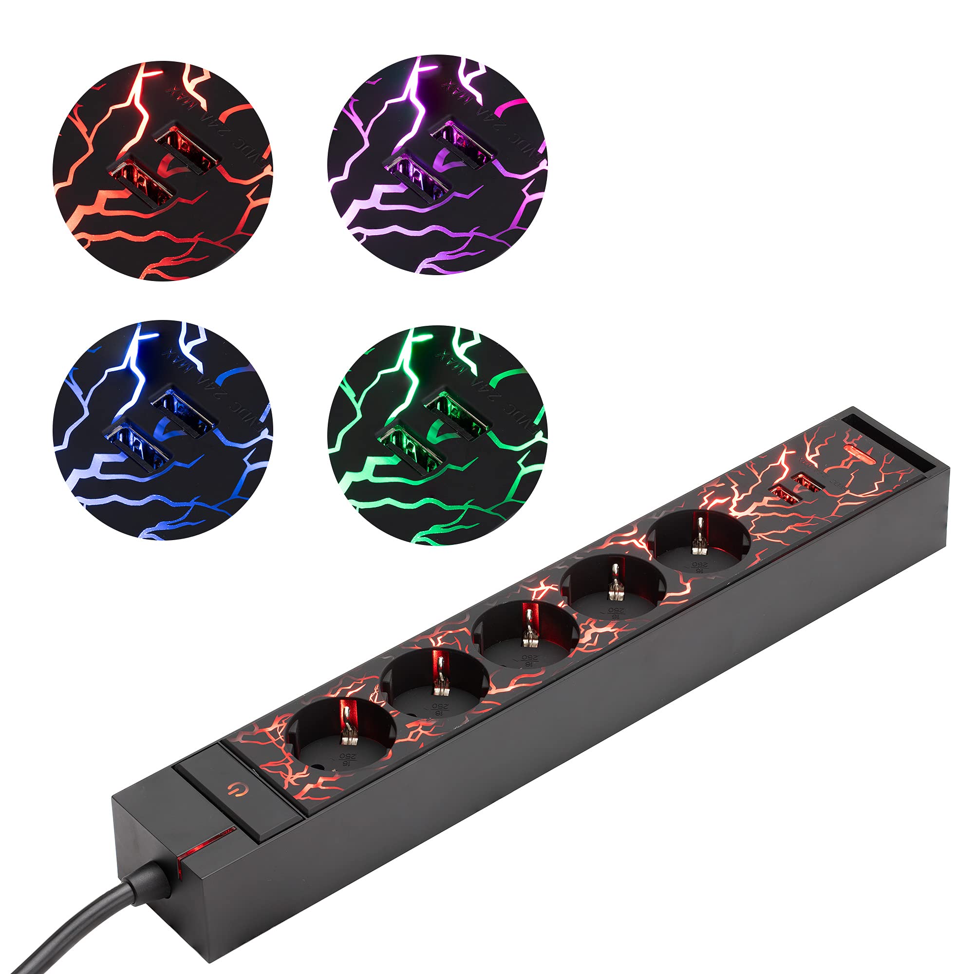 navaris-lighting-steckdosenleiste-5-fach-led-usb-schwarz image 1