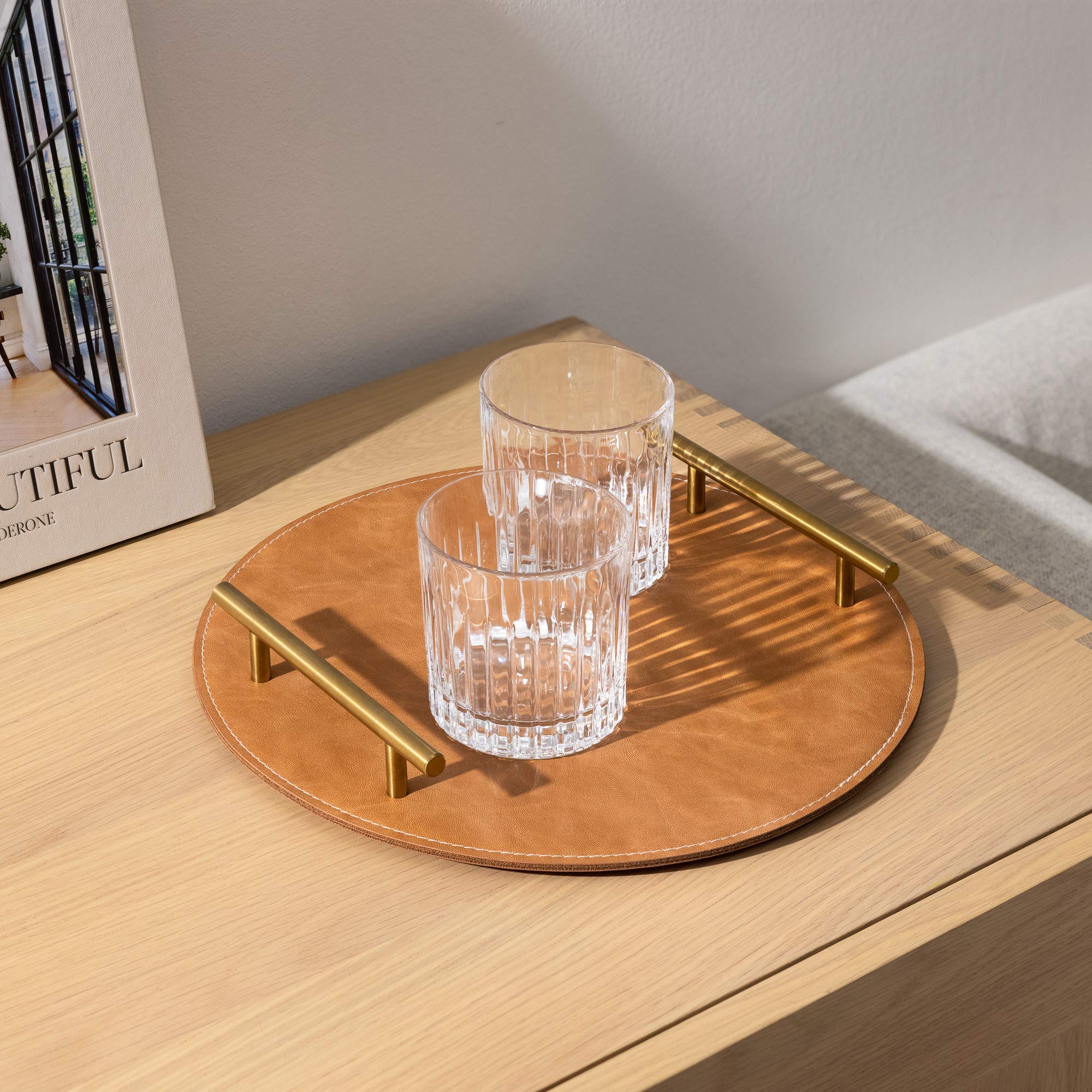navaris-serviertablett-set-braun-2-teilig-rund image 2