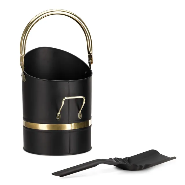 navaris-living-ascheeimer-mit-schaufel-metalleimer-schwarz-gold image 1