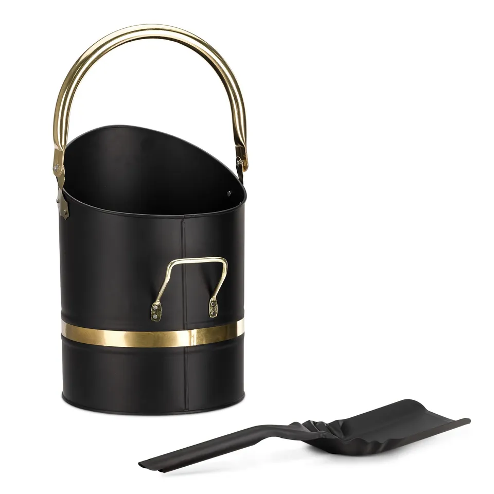 navaris-living-ascheeimer-mit-schaufel-metalleimer-schwarz-gold image 1