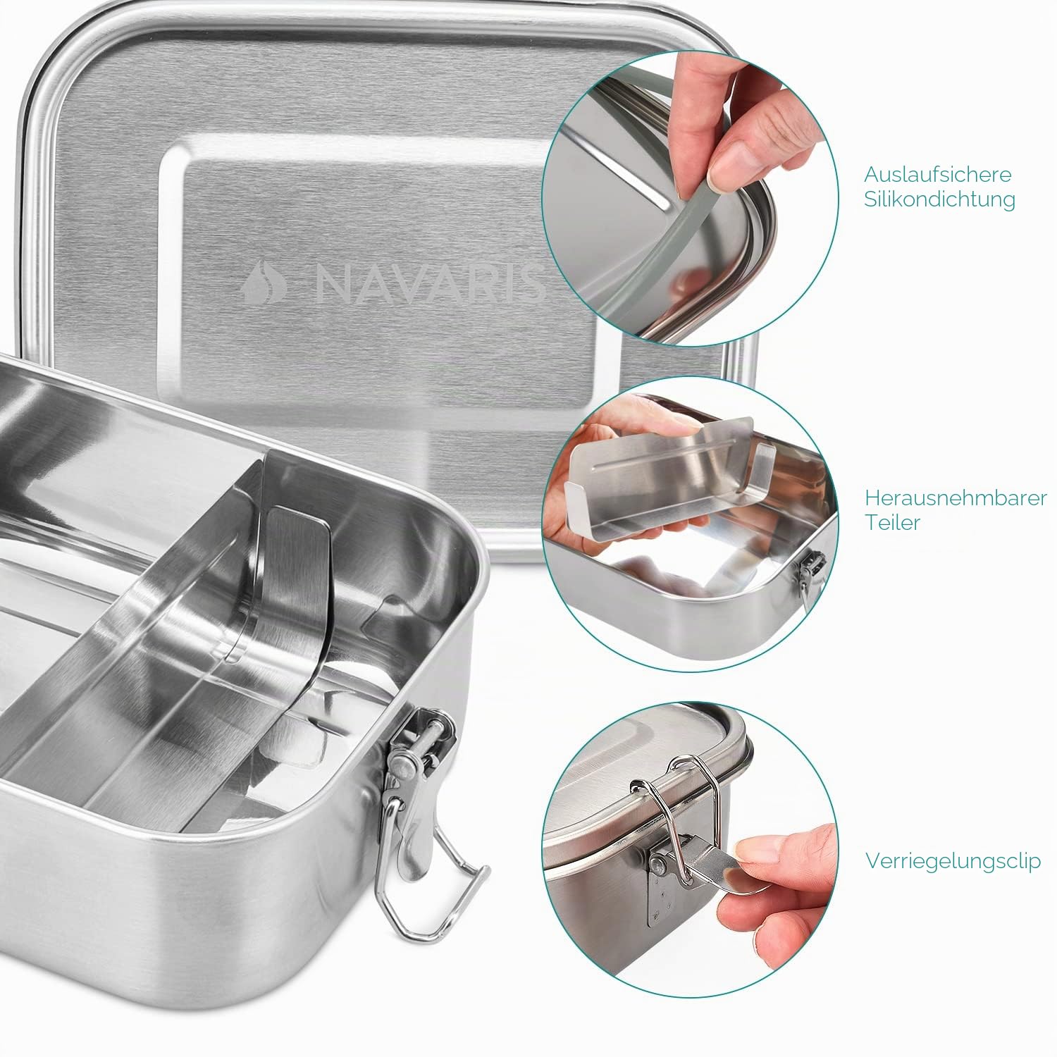 navaris-kitchen-brotdose-edelstahl-800-ml-auslaufsicher-mit-trenner image 3