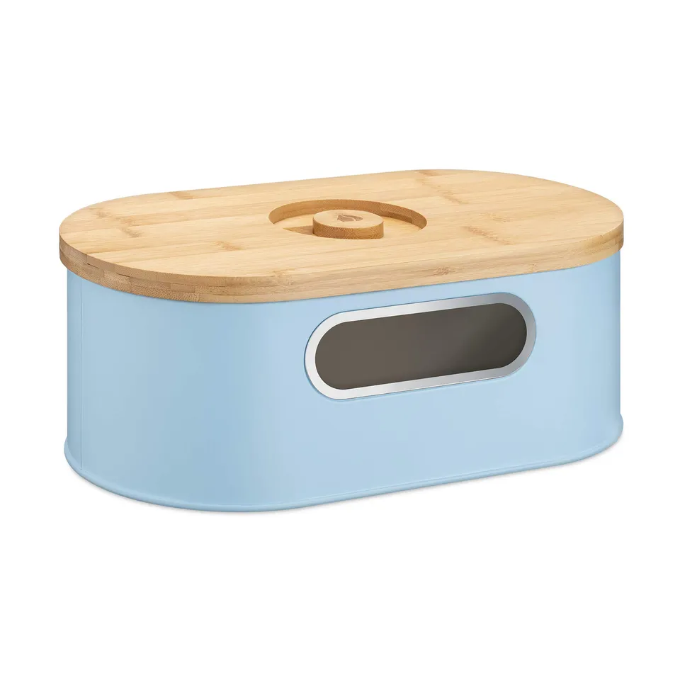 navaris-kitchen-brotkasten-blau-mit-bambusdeckel-schneidebrett image 1