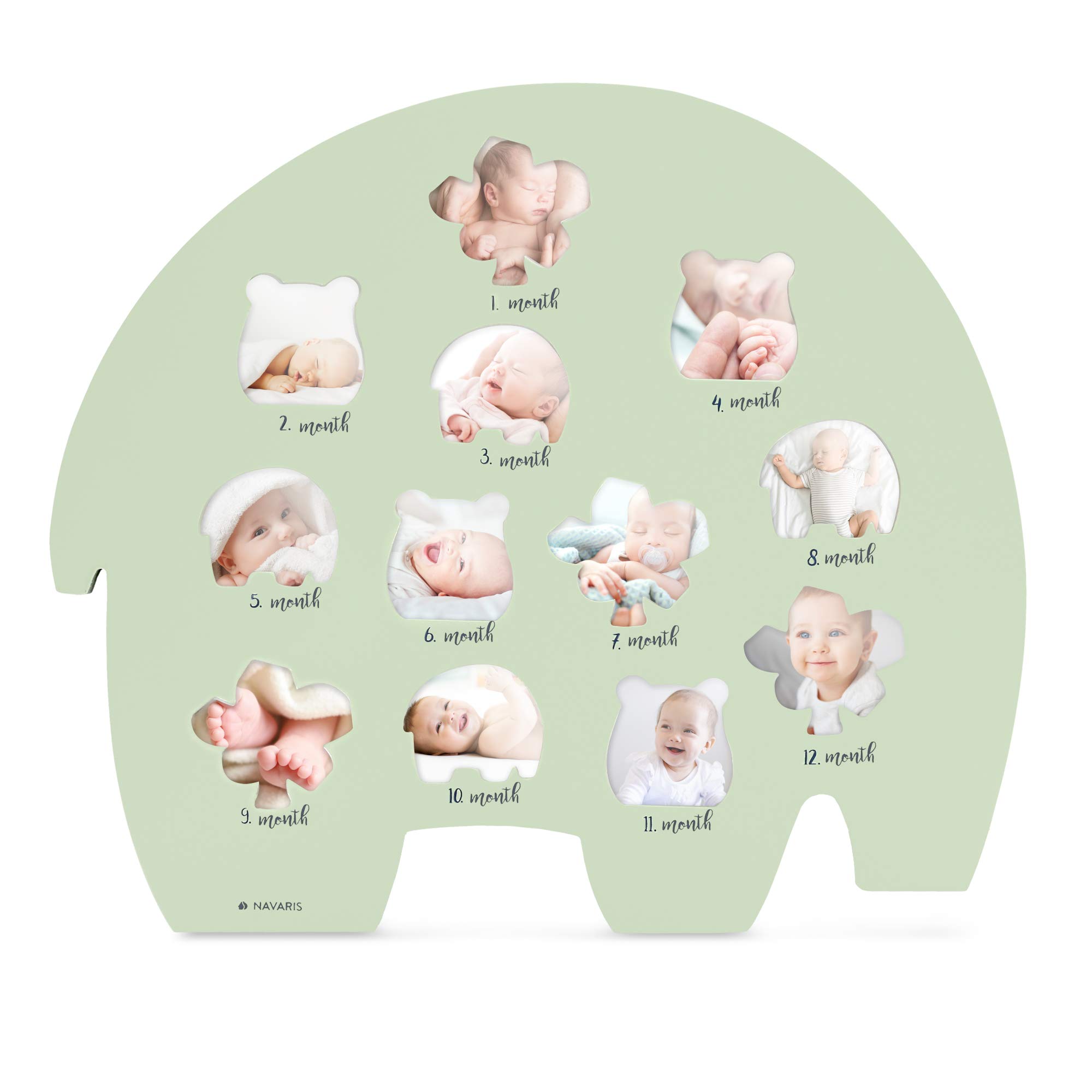navaris-bilderrahmen-baby-12-monate-elefant-holzfaser-39-5x35-cm image 1