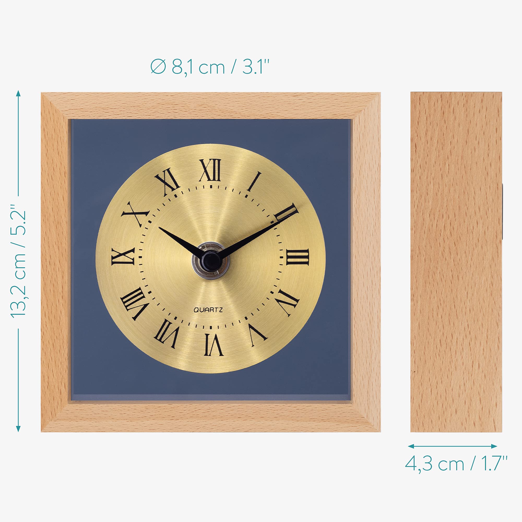 navaris-living-tischuhr-holz-quadratisch-hellbraun-gold-vintage image 4