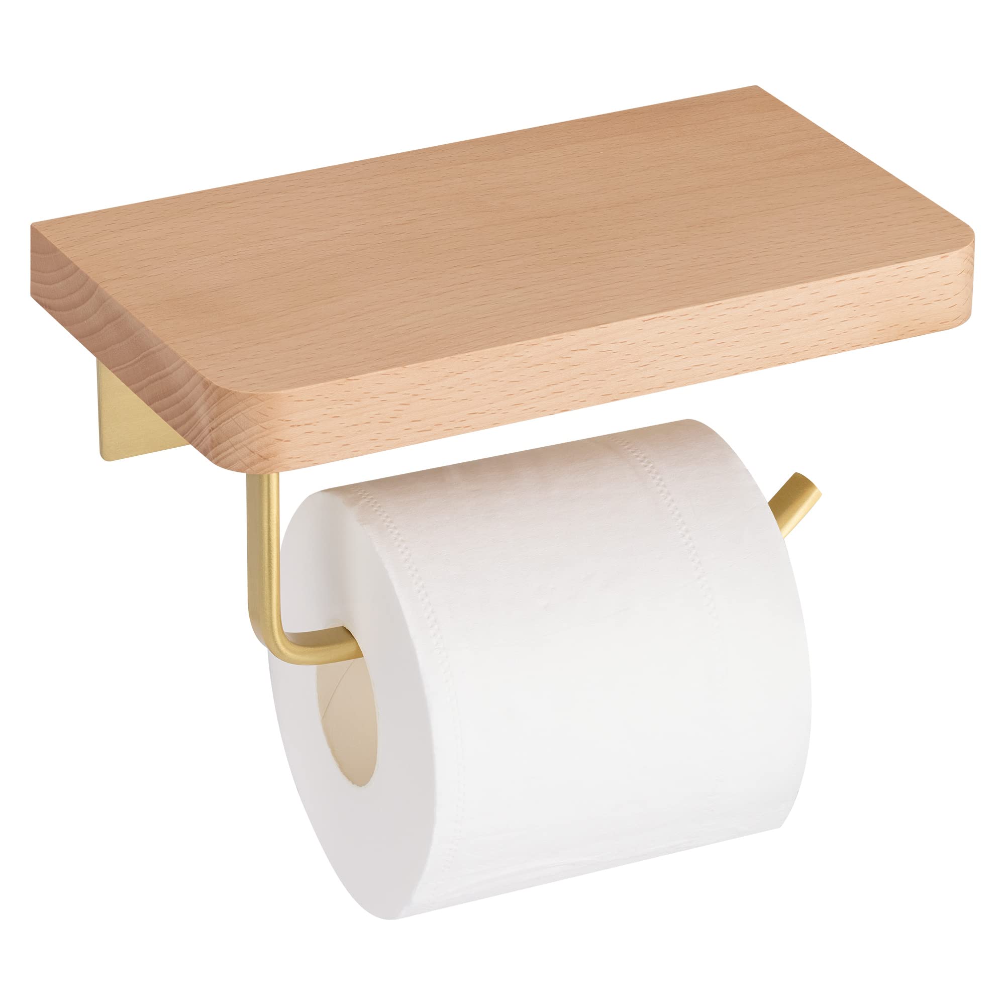 navaris-toilettenpapierhalter-holzablage-gold-20cm-buche image 1