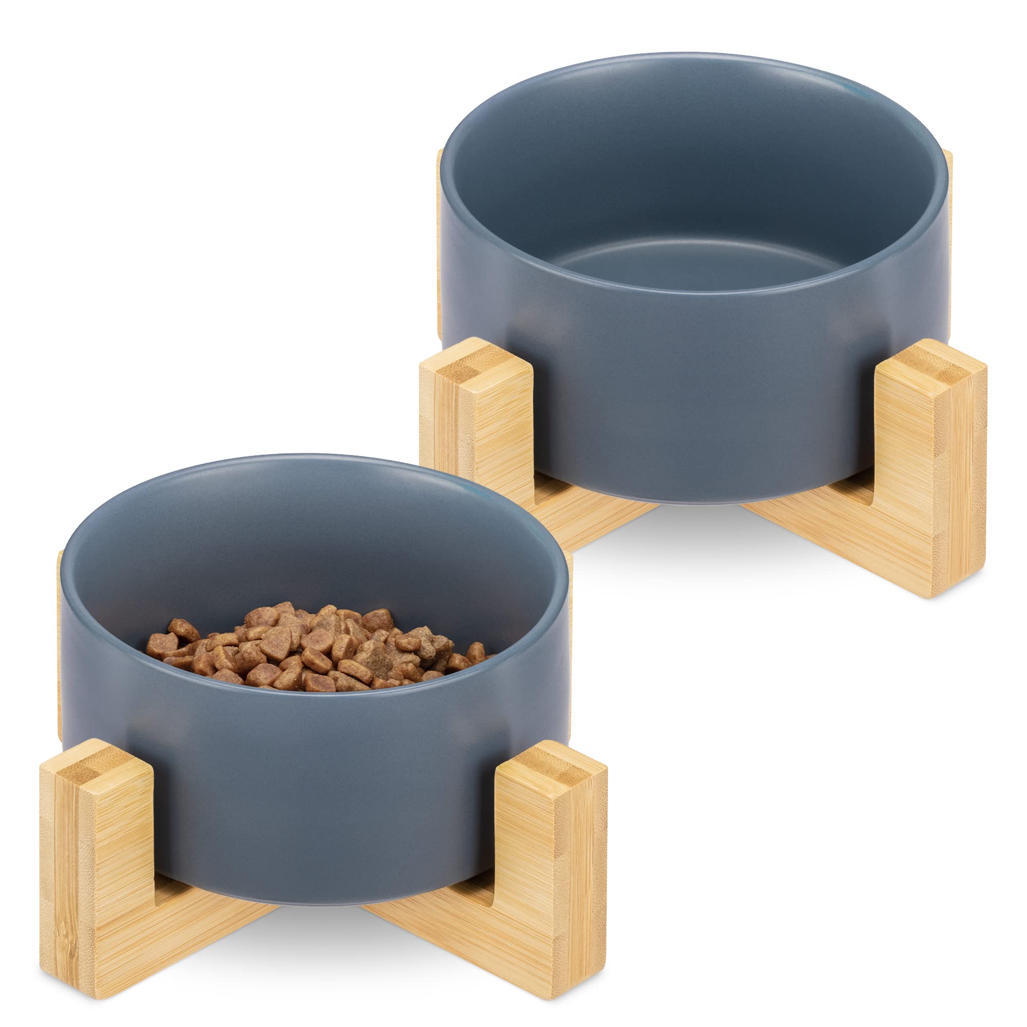 navaris-animals-futternapf-keramik-blau-2er-set-mit-bambus-halter image 1