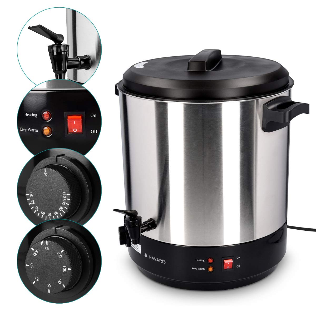 navaris-kitchen-gl-hweinkocher-einkochautomat-27l-silber-zapfhahn image 3