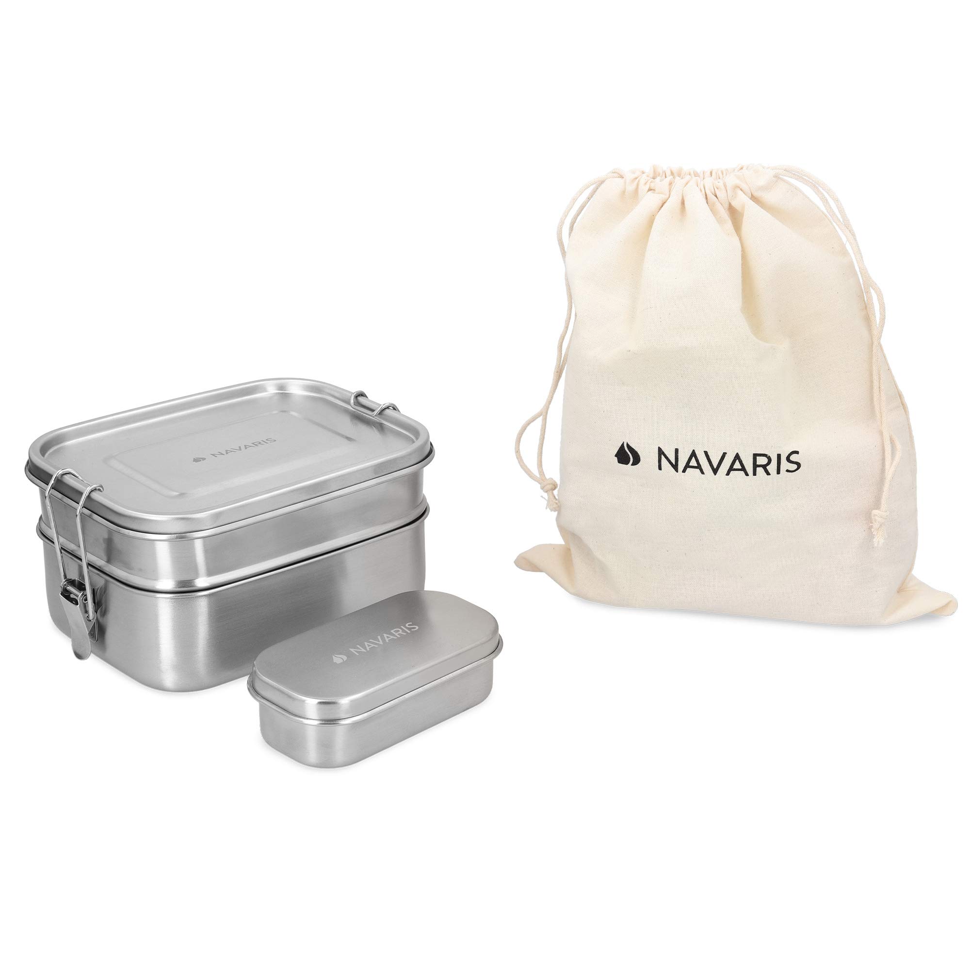navaris-kitchen-brotdosen-set-edelstahl-3tlg-lunchbox-auslaufsicher image 1