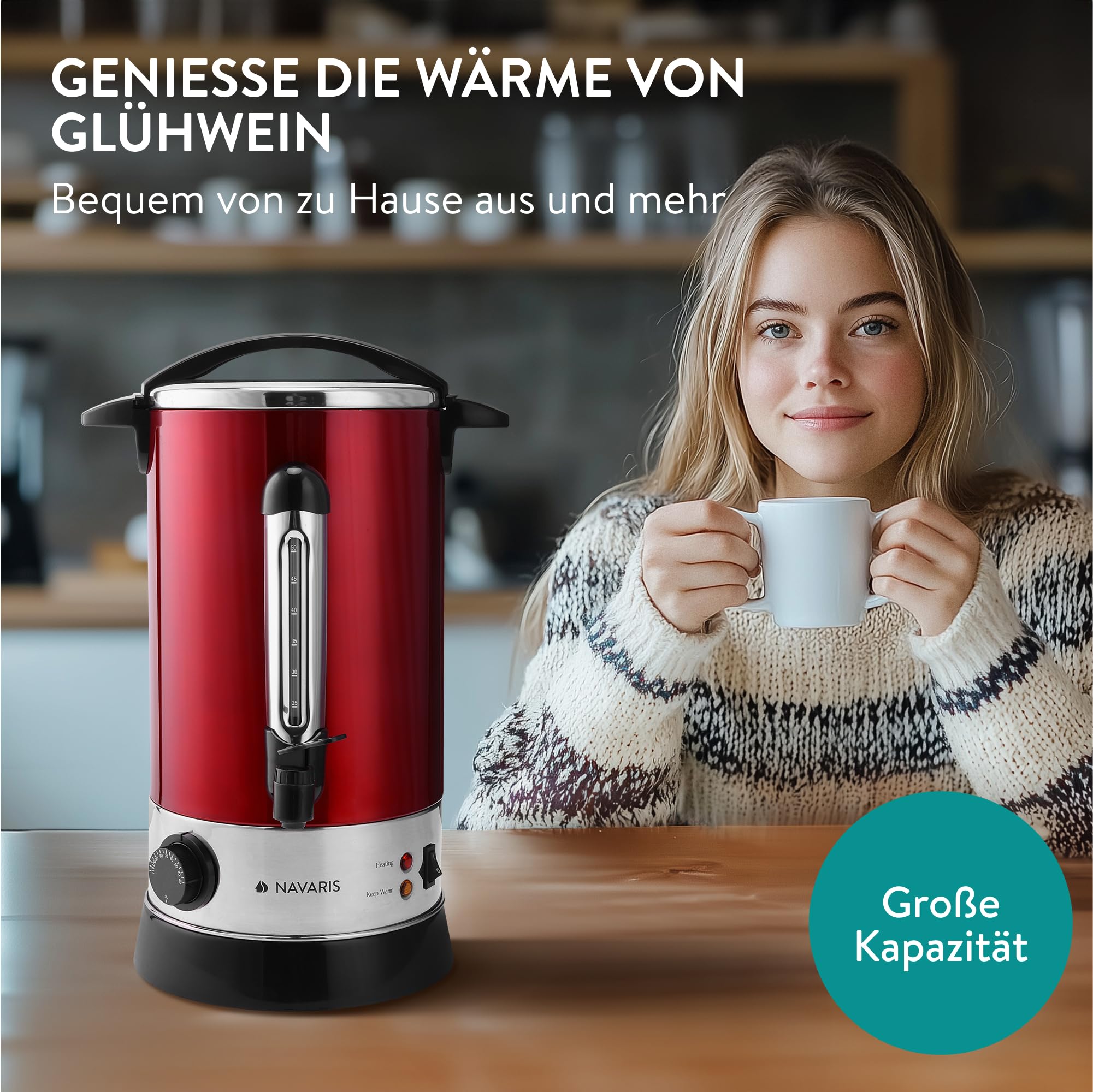 navaris-gl-hweinkocher-edelstahl-10l-rot-zapfhahn-thermostat image 2