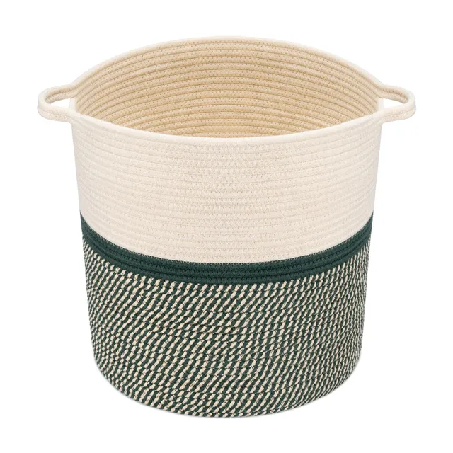 navaris-living-flechtkorb-baumwolle-rund-dunkelgr-n-45cm image 1