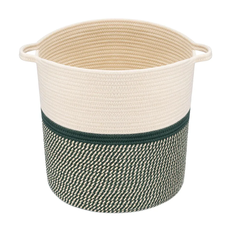 navaris-living-flechtkorb-baumwolle-rund-dunkelgr-n-45cm image 1