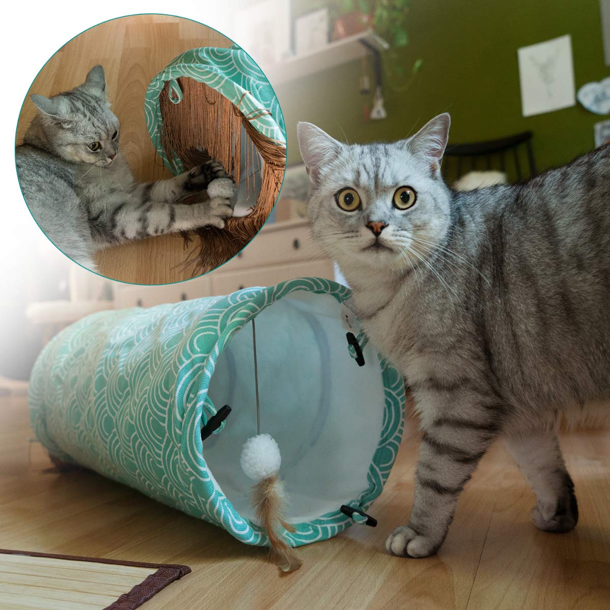 navaris-animals-katzentunnel-60x25-cm-spieltunnel-fleece-wellen image 2