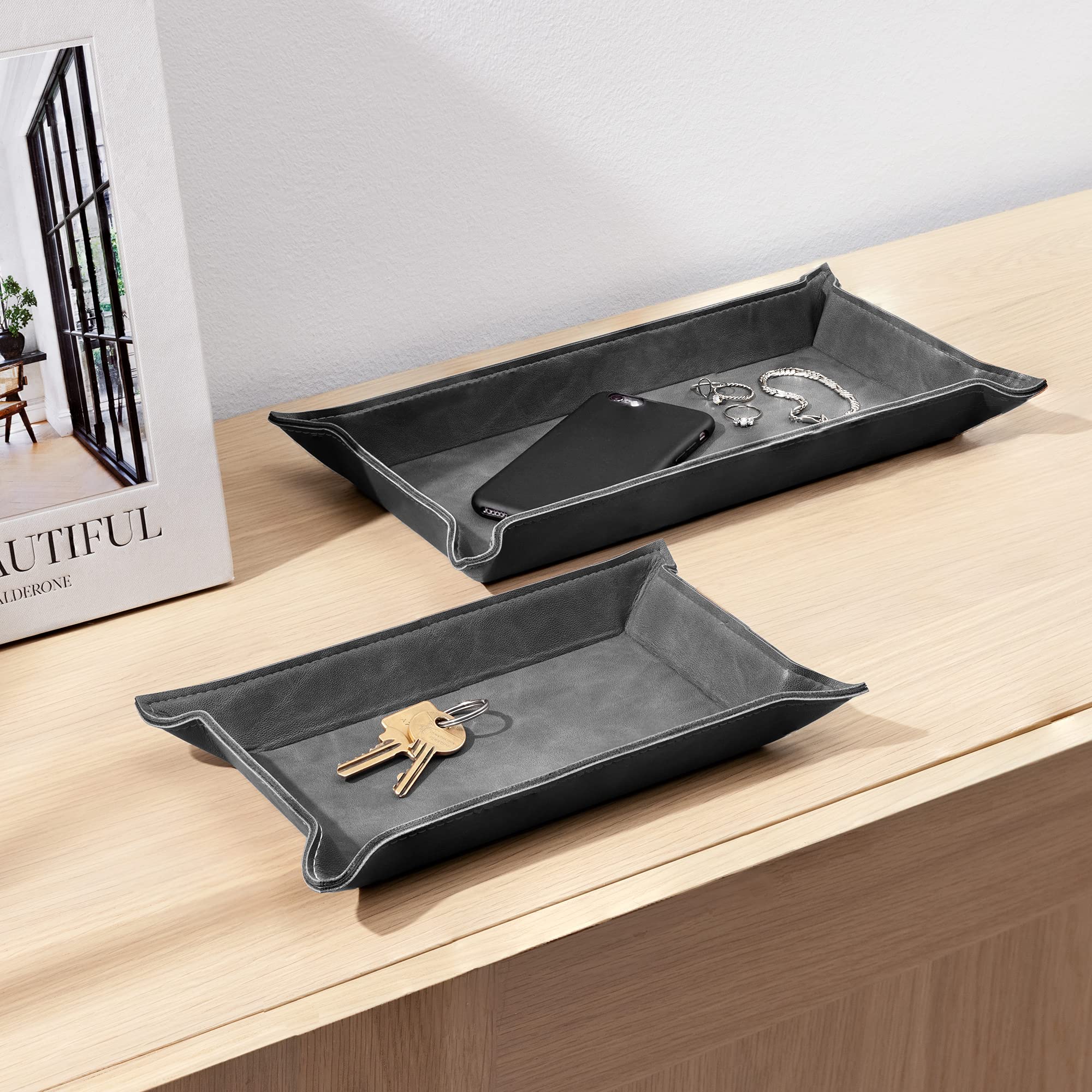 navaris-lederschale-2er-set-tablett-kunstleder-schwarz image 3
