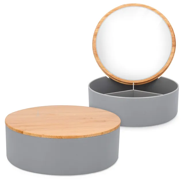 navaris-beauty-schmuckdose-mit-spiegel-bambusdeckel-3-f-cher image 1