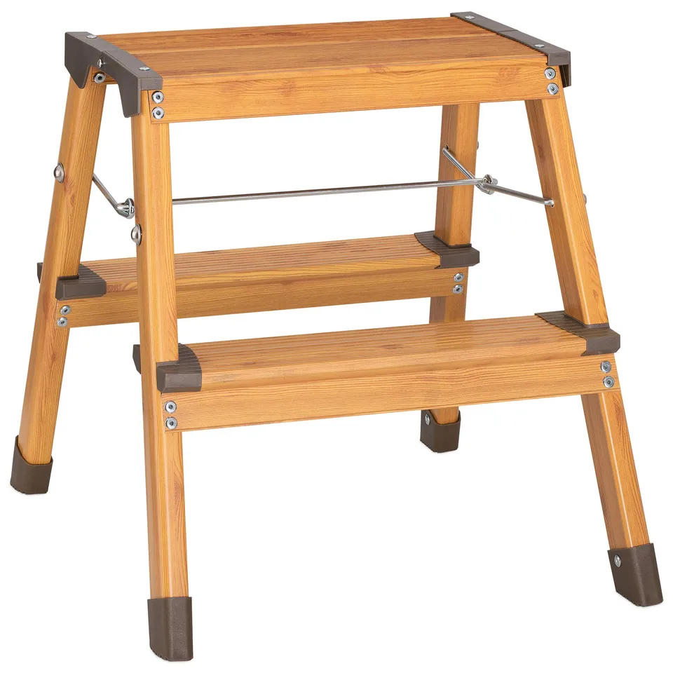 navaris-living-klapptritt-alu-2-stufen-holzoptik-bis-150-kg image 1