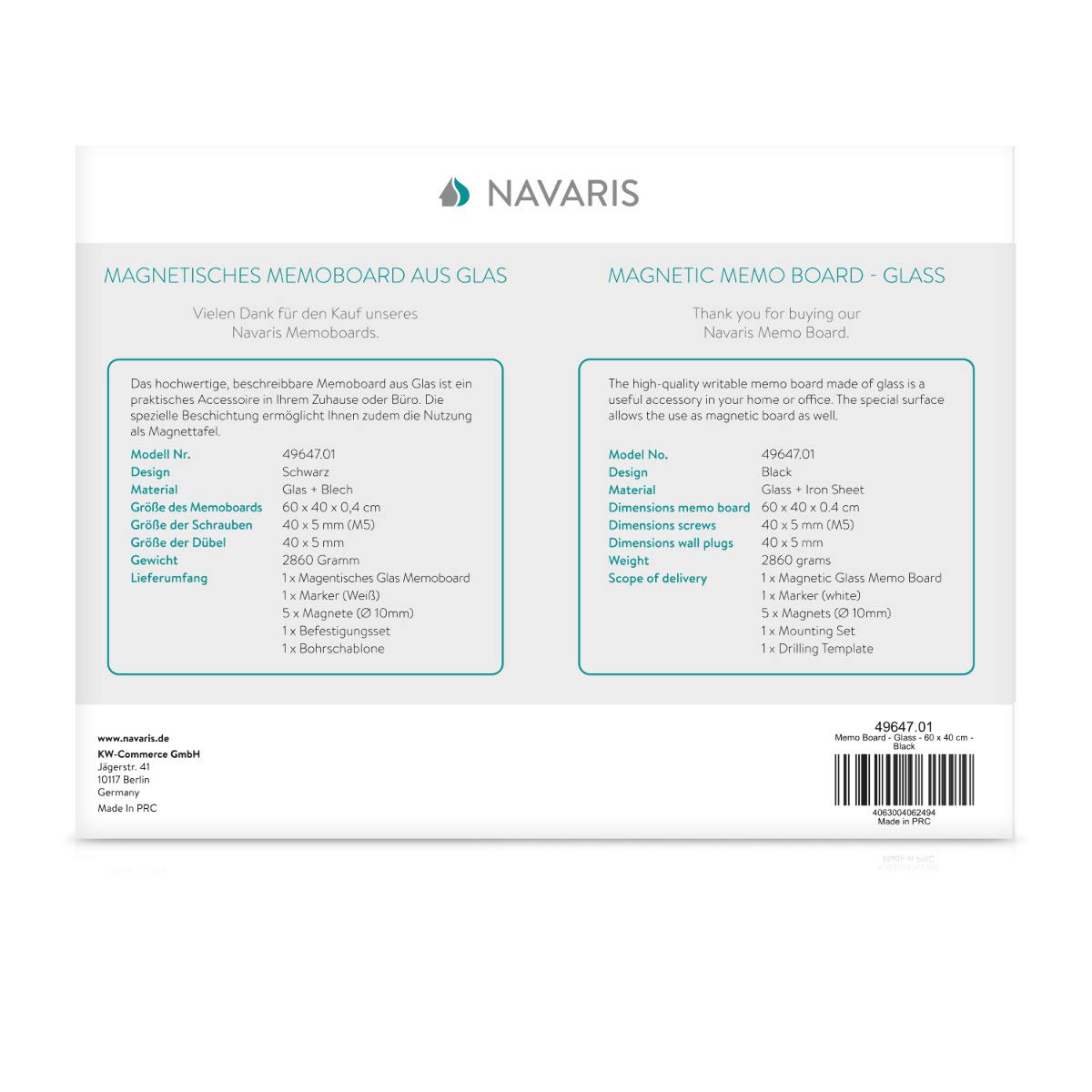 navaris-magnettafel-glas-60x40cm-magnetboard-schwarz-beschriftbar image 7
