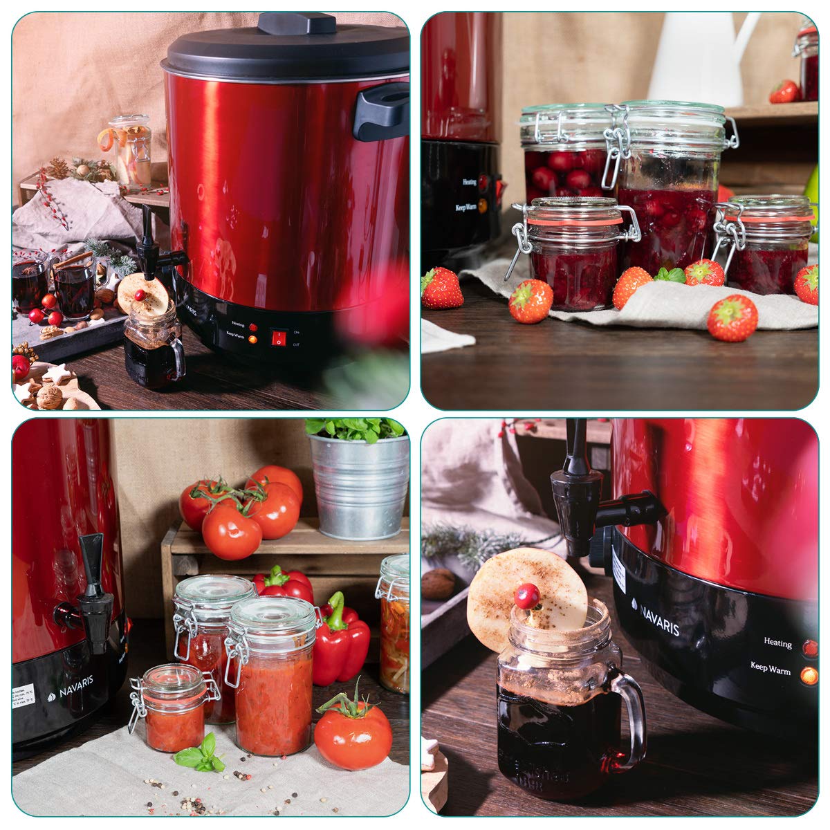 navaris-kitchen-einkochautomat-27l-einkochtopf-rot-mit-zapfhahn image 5