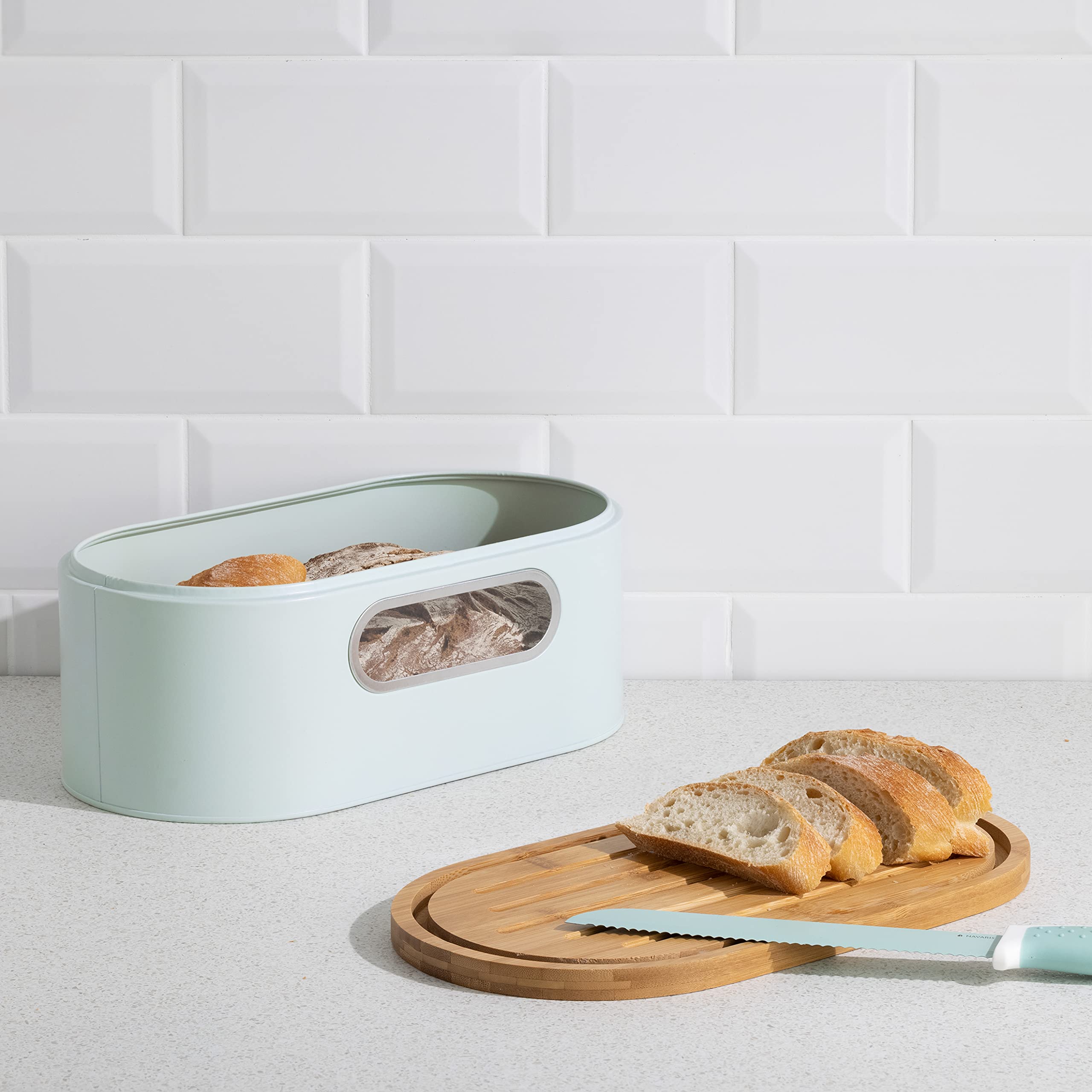 navaris-kitchen-brotkasten-mit-bambusdeckel-oval-schneidebrett image 2