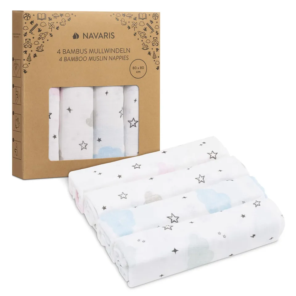 navaris-children-mullwindeln-4er-set-80x80-cm-wei-blau-viskose image 1