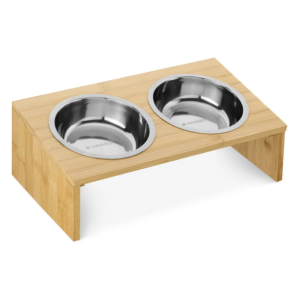navaris-animals-futterstation-futternapf-edelstahl-bambus-2x400ml image 1