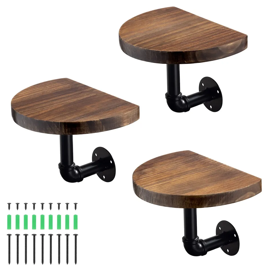 navaris-garden-wandregal-holz-metall-rund-3er-set-20x15cm image 1