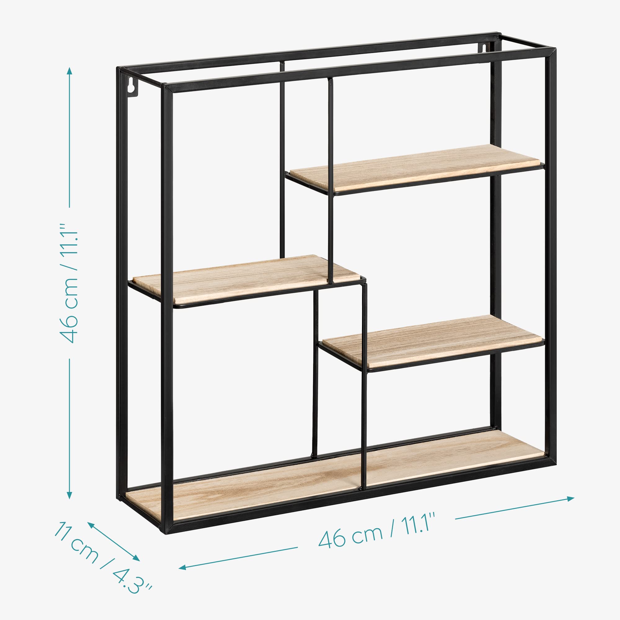 navaris-kitchen-wandregal-metall-holz-46x46x11cm-schwarz-industrial image 3