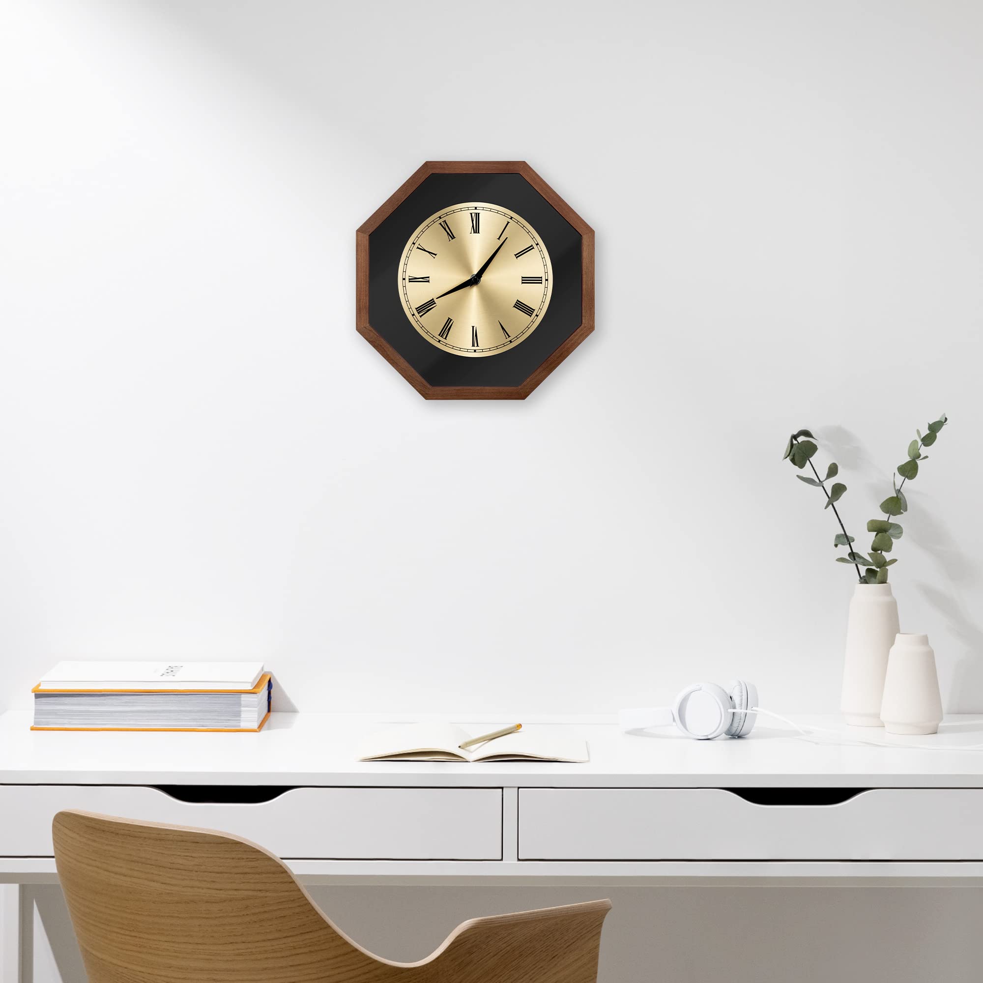 navaris-living-wanduhr-holz-achteck-30x30-dunkelbraun-analog image 3