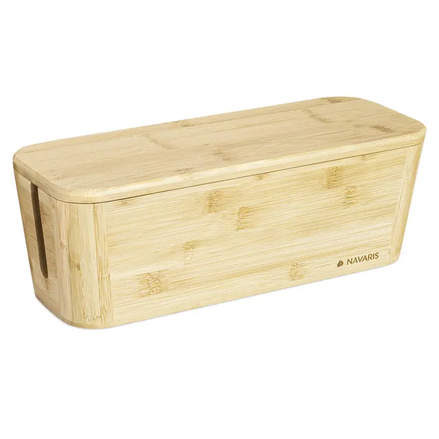 navaris-kabelbox-bambus-natur-32x12cm-kabelaufbewahrung-deckel image 1