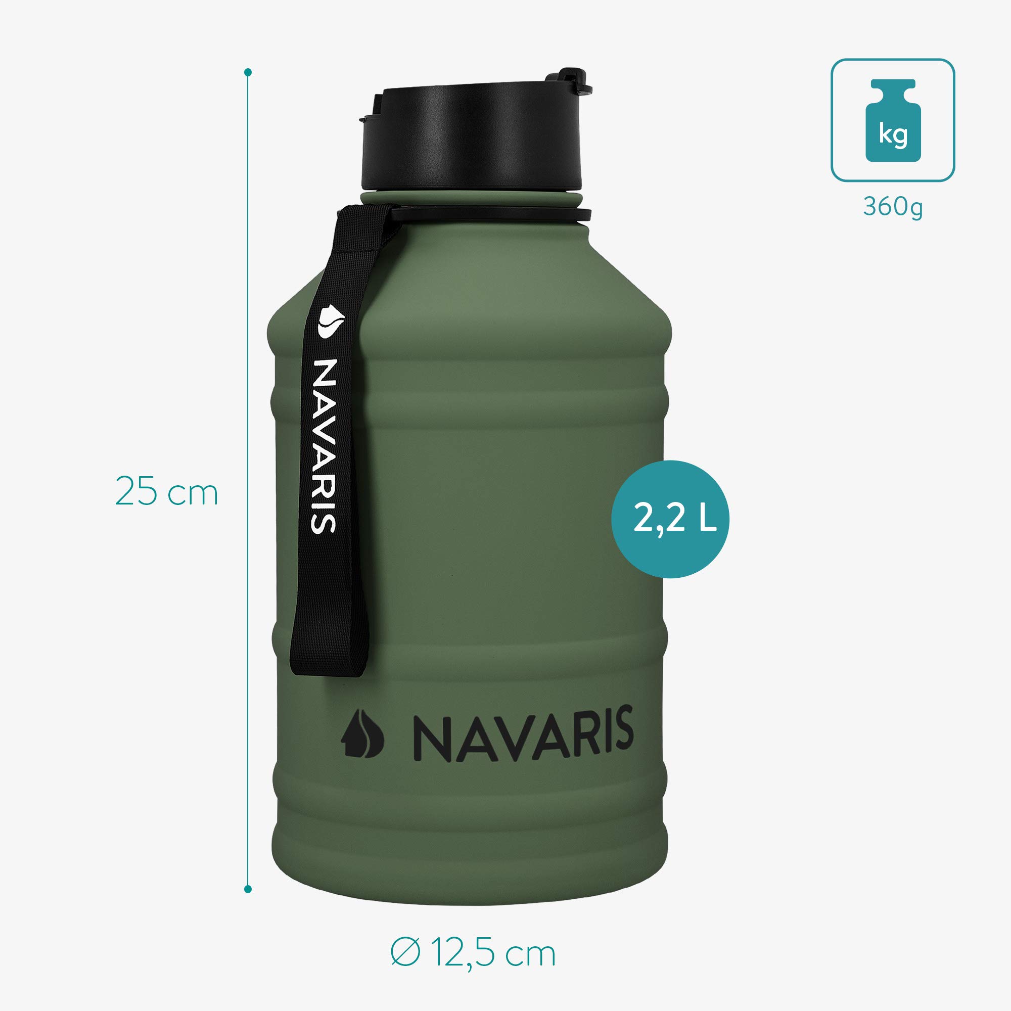 navaris-sport-trinkflasche-edelstahl-2-2l-dunkelgr-n-bpa-frei image 6