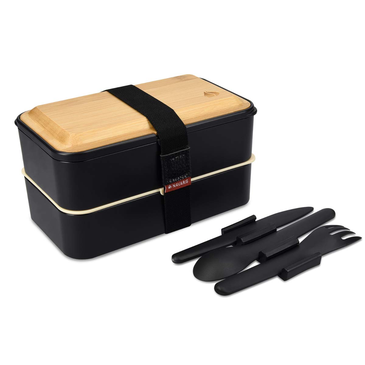 navaris-bento-box-lunchbox-mit-besteck-schwarz-2x-1200ml-luftdicht image 1