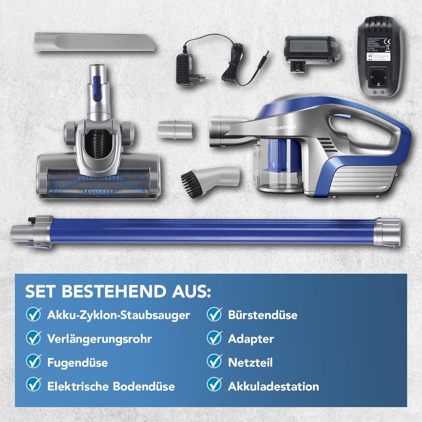 cleanmaxx-akku-zyklon-staubsauger-2in1-beutellos-blau-grau image 7