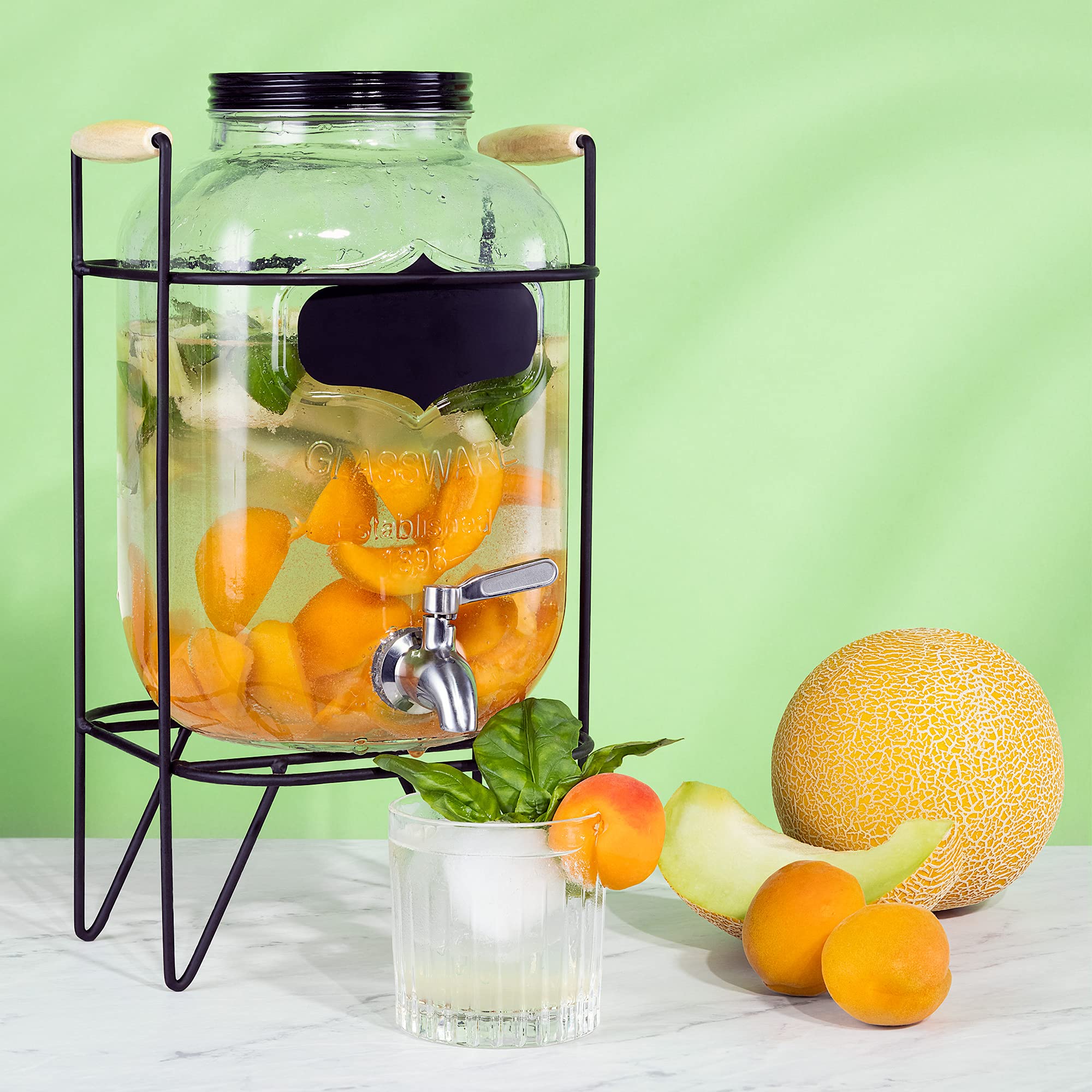 navaris-getr-nkespender-5-liter-glas-mit-edelstahl-zapfhahn-st-nder image 2