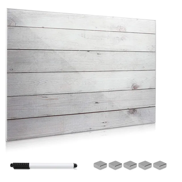navaris-magnettafel-glas-90x60-cm-holzoptik-beschreibbar image 1