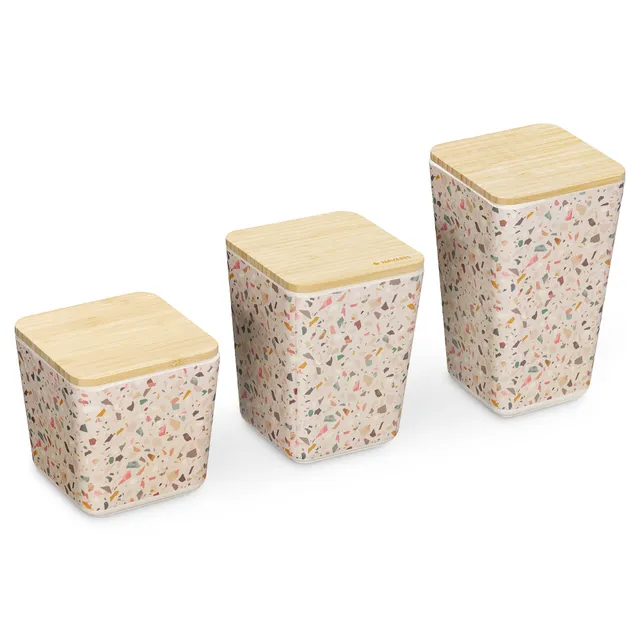 navaris-aufbewahrungsbox-3tlg-bambus-terrazzo-mit-deckel image 1